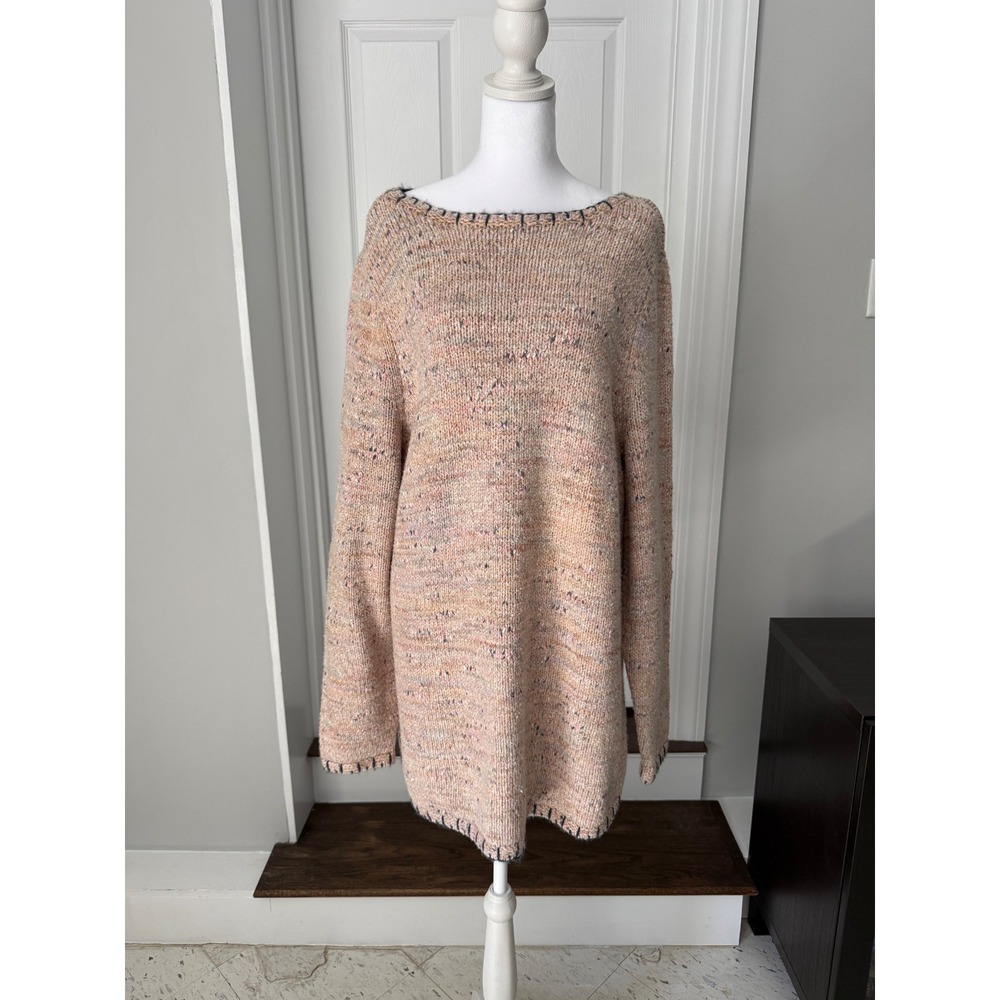 Pure Jill J. Jill Space Dye Knit Sweater 2X Peach Multi Blanket Stitch Tunic